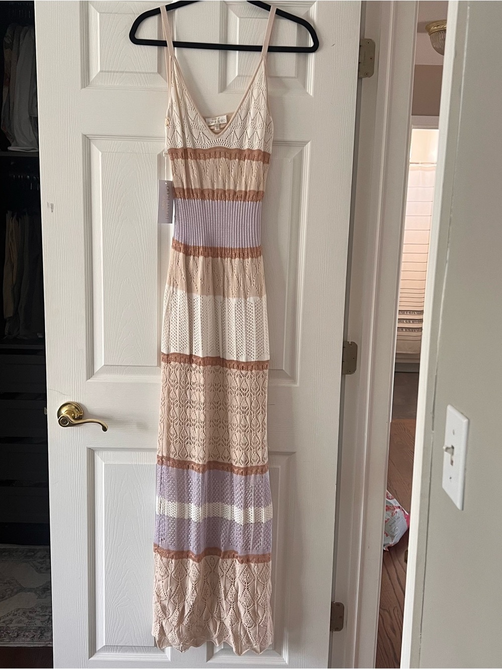 Torn by Ronny Kobo Adriana Striped Crochet Knit Maxi Dress - Size S - NWT - Picture 2 of 7